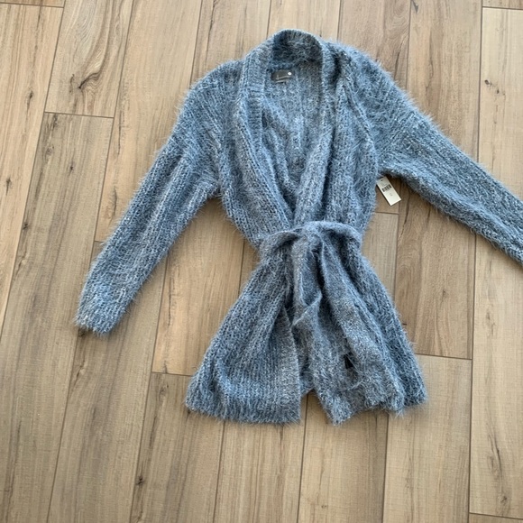 Anthropologie Dusty Blue Sparkly Tie Sweater, XL - Picture 4 of 8